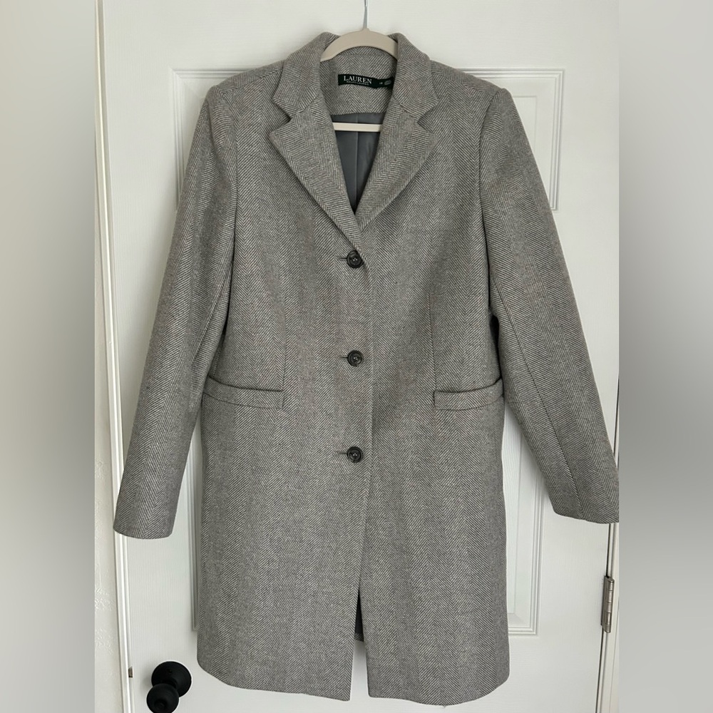 Ralph Lauren Luxe Women's Gray White Wool Blend Blazer Reefer Walker Coat 12